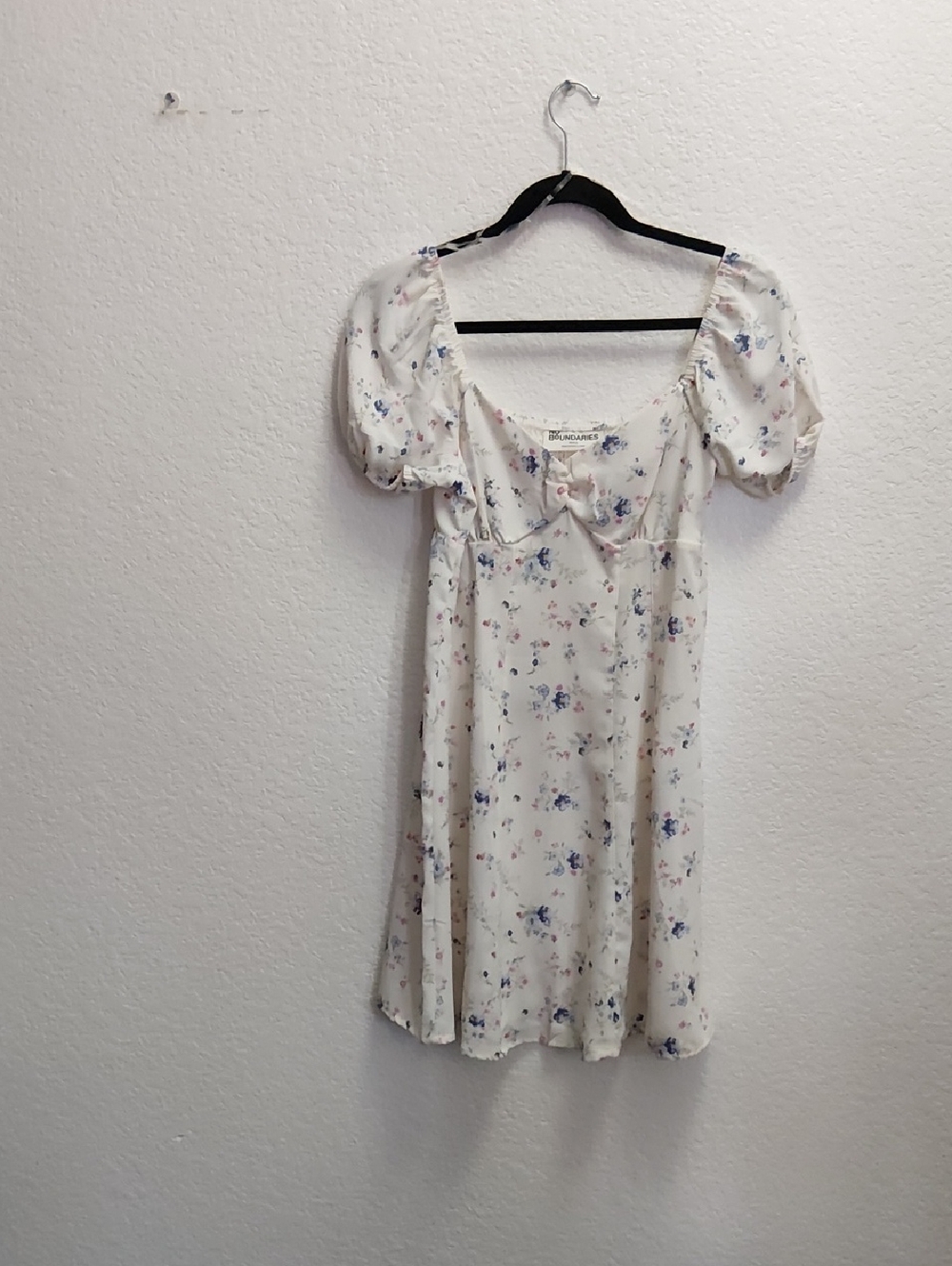 No Boundaries Cream Mini Dress with Blue & Pink Floral